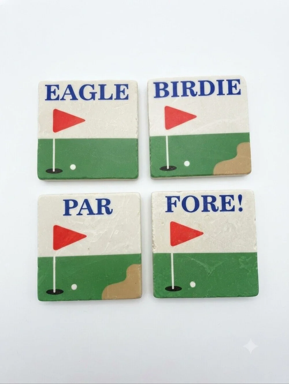 Studio Vertu Golf Themed Tumbled Marble Coasters Set of 4, Handcrafted in USA